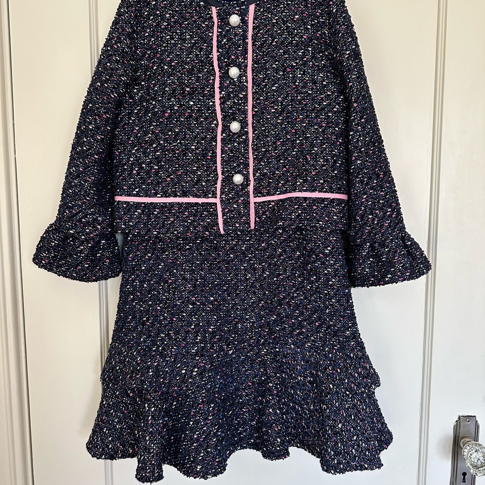 Janie and Jack Tweed Dress Set - Navy and Pink